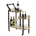 Fabulaxe Wood Serving Bar Cart Tea Trolley with 3 Tier Shelves and Rolling Wheels, Gold, Black and White QI003775.WT